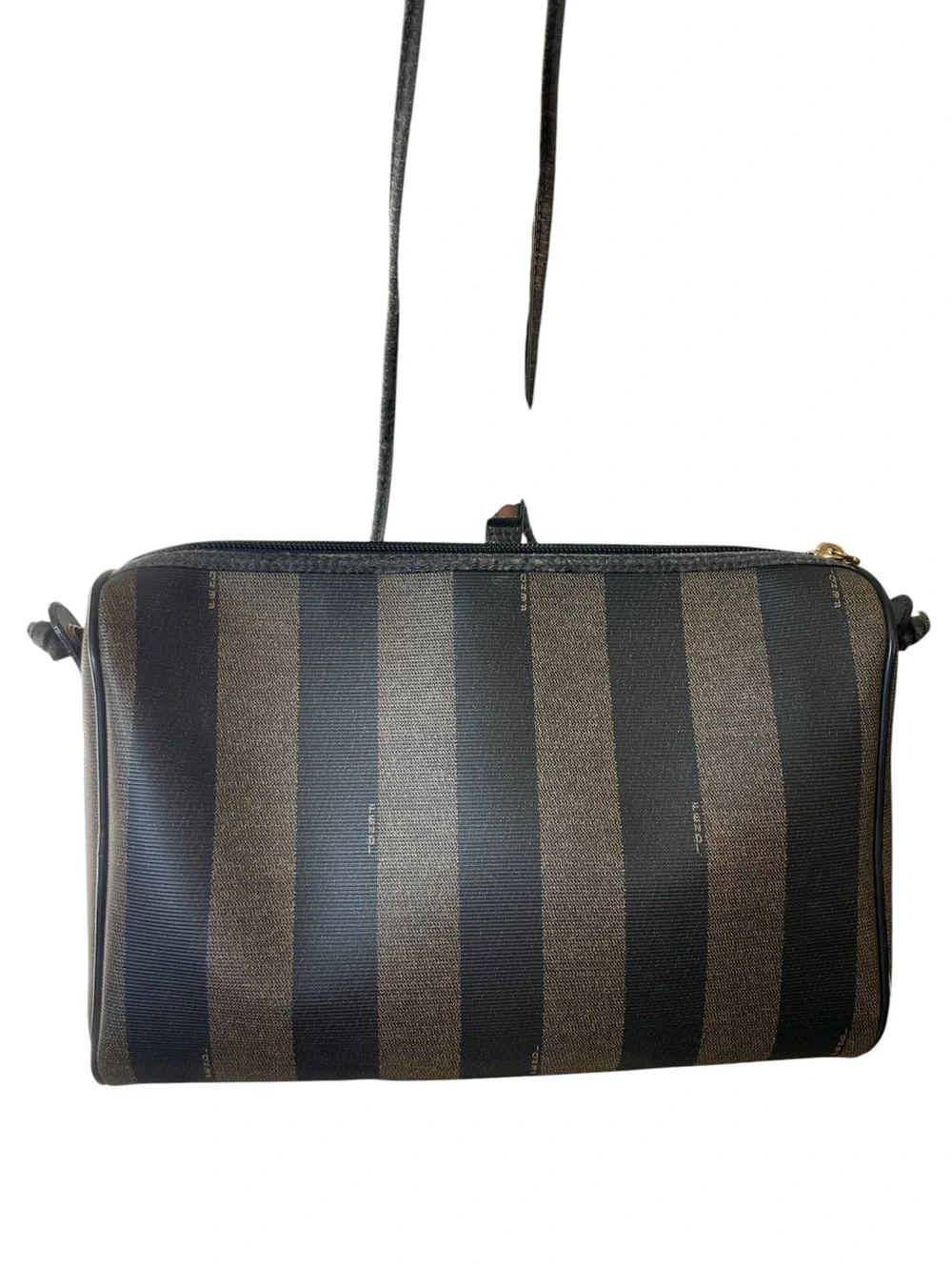 Fendi Vintage Black and Brown StripedCanvas Crossbody